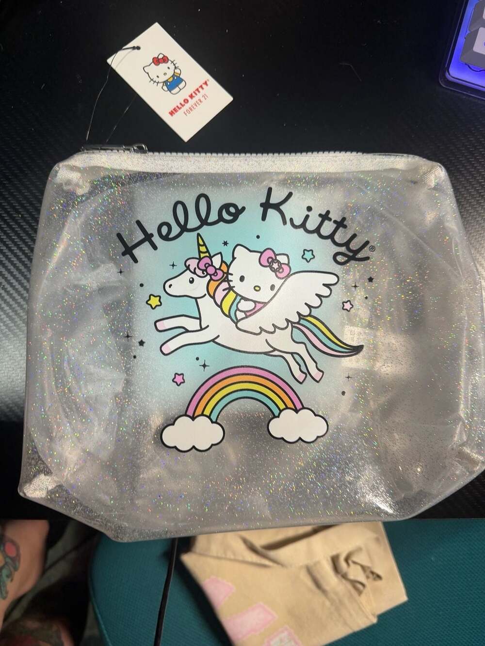 Forever 21 x Hello Kitty Clear Glitter Unicorn Rainbow Cosmetic Pouch